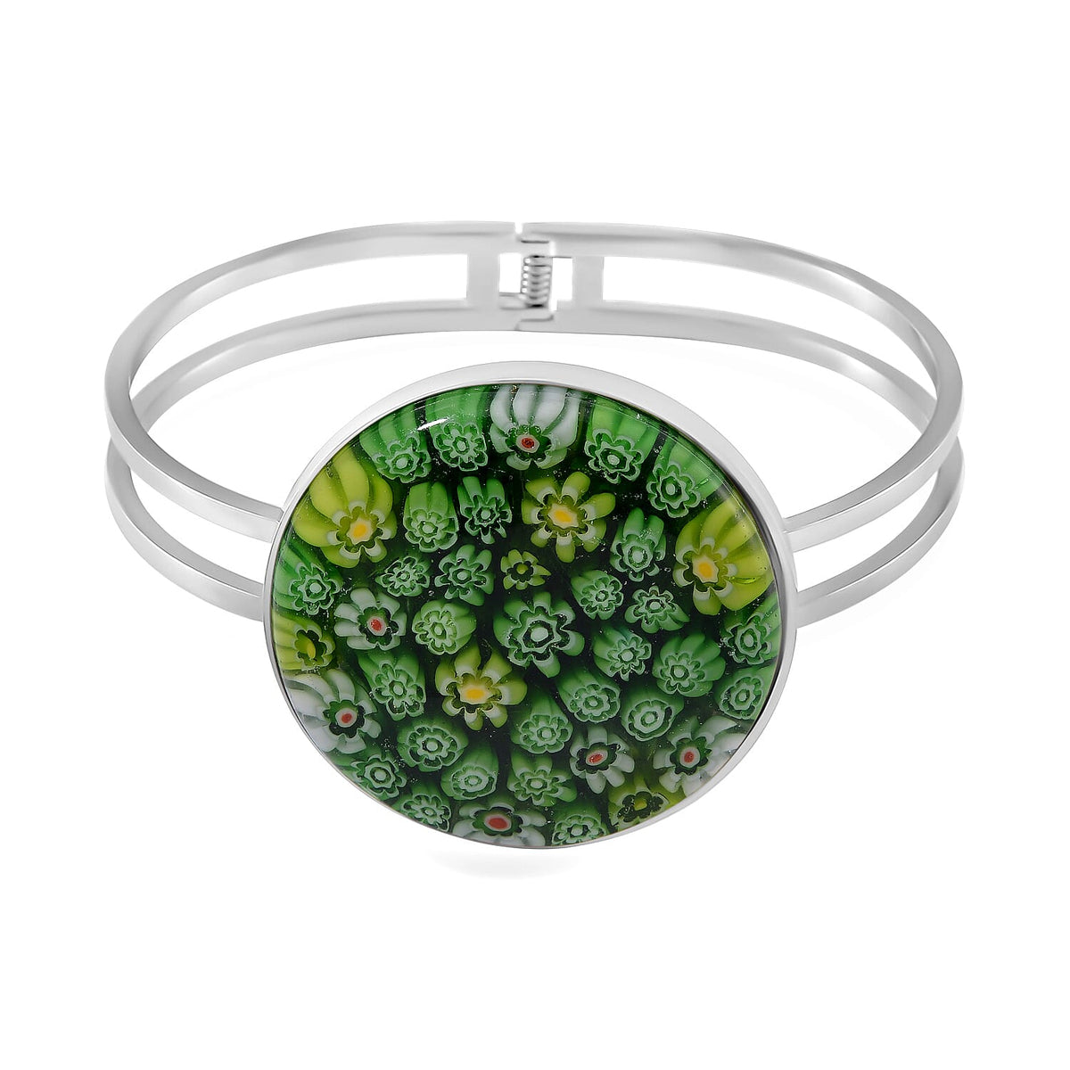 Green Colour Murano Style Glass Bangle (Size 6.5) in White Tone 25.00 Ct. V32515289 0