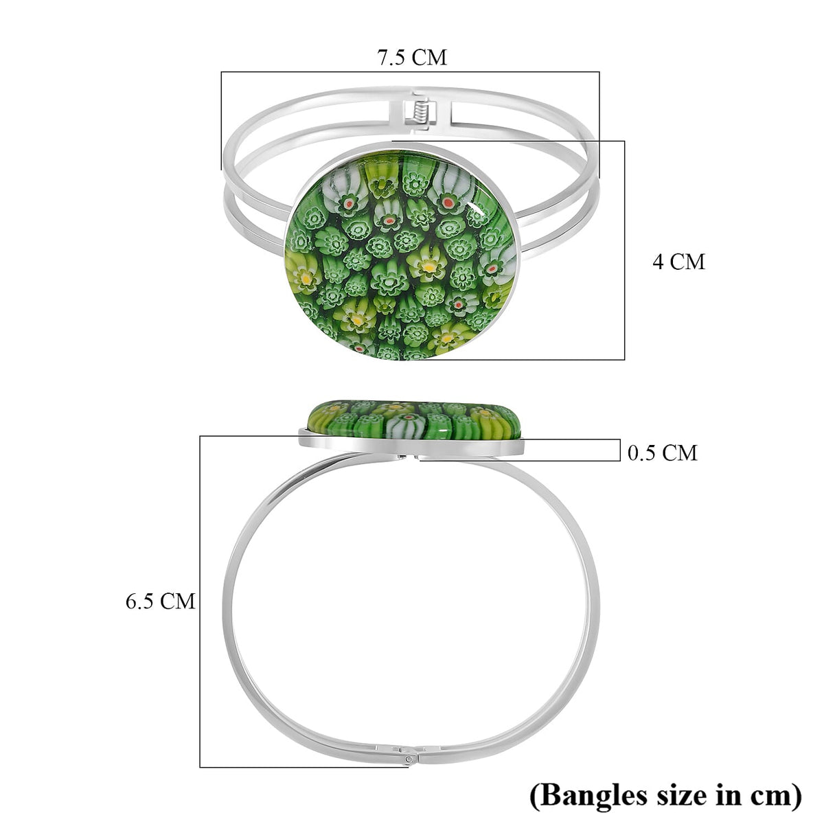 Green Colour Murano Style Glass Bangle (Size 6.5) in White Tone 25.00 Ct. V32515289 5