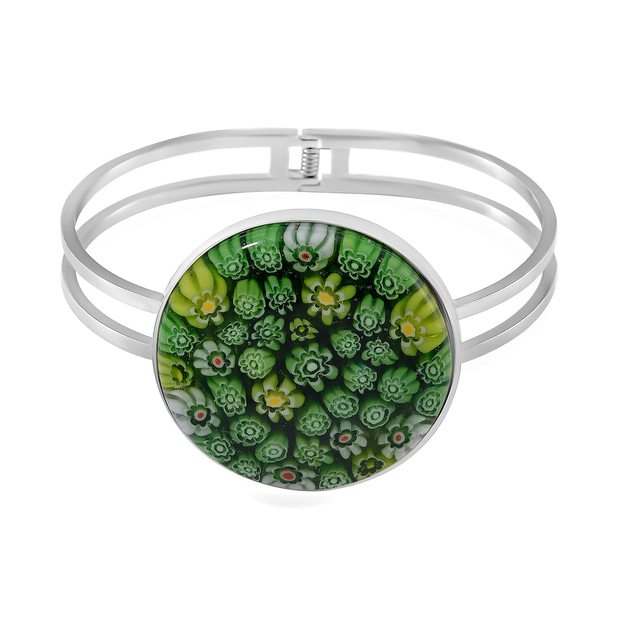 Green Colour Murano Style Glass Bangle (Size 7.5) in White Tone 25.00 Ct. V32514898 0