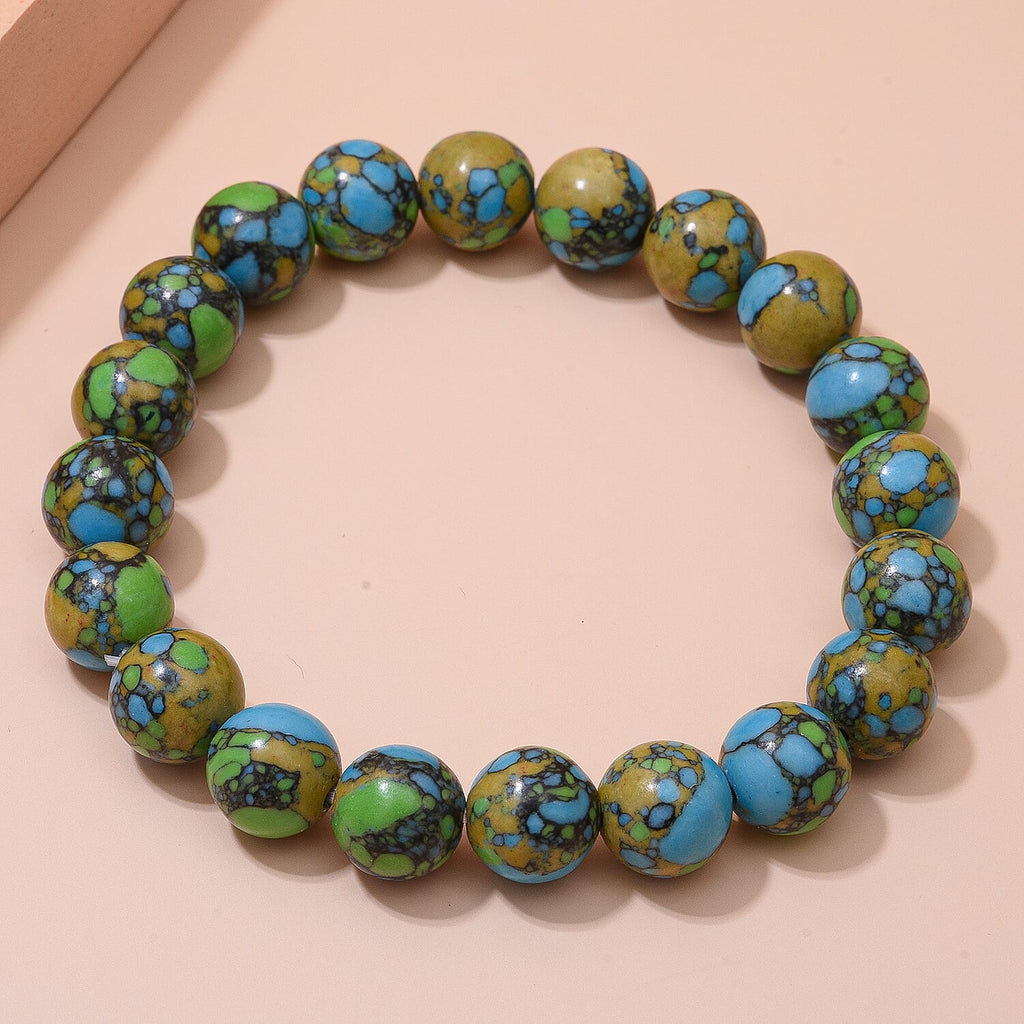Green Copper Turquoise Beads Bracelet (Size 7.0) Stretchable 100.00 Ct.