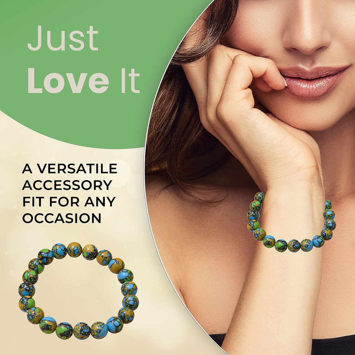 Green Copper Turquoise Beads Bracelet (Size 7.0) Stretchable 100.00 Ct. 7018605 2