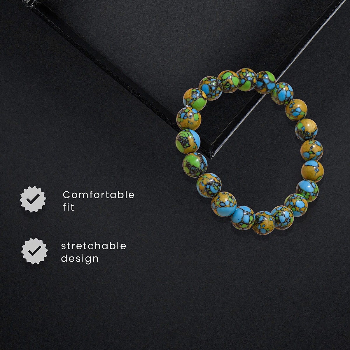 Green Copper Turquoise Beads Bracelet (Size 7.0) Stretchable 100.00 Ct. 7018605 3