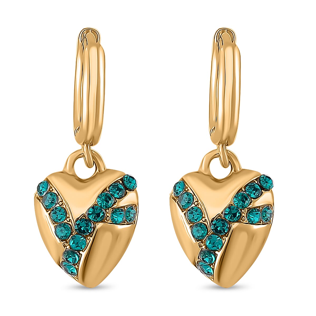 Neon Green Crystal Heart Earrings in Yellow Gold Tone 7851371 0