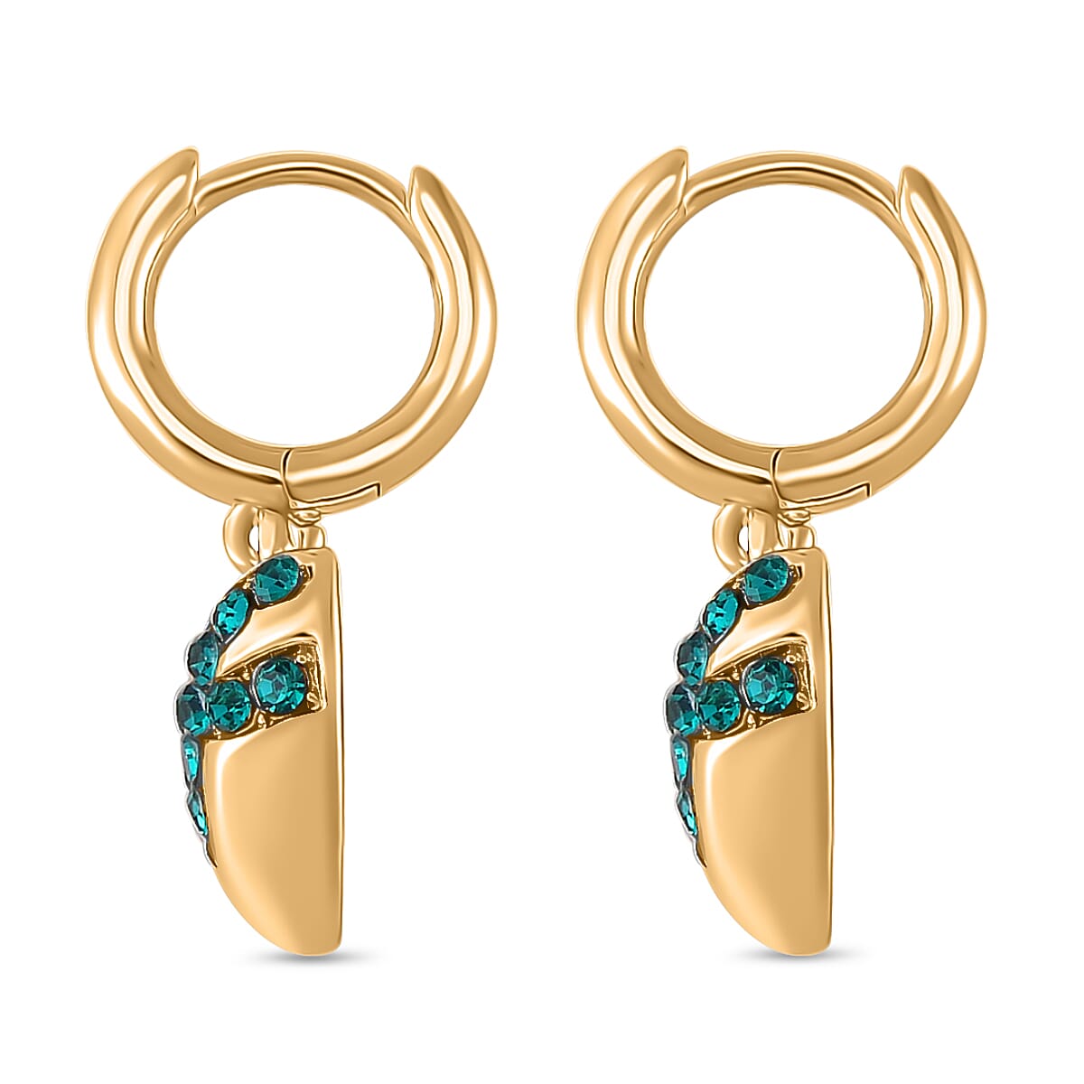 Neon Green Crystal Heart Earrings in Yellow Gold Tone 7851371 3