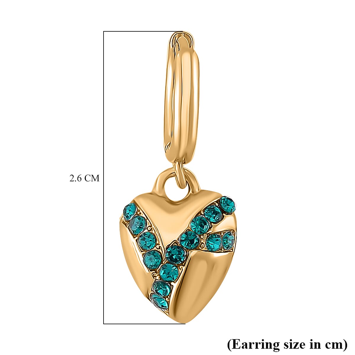 Neon Green Crystal Heart Earrings in Yellow Gold Tone 7851371 5