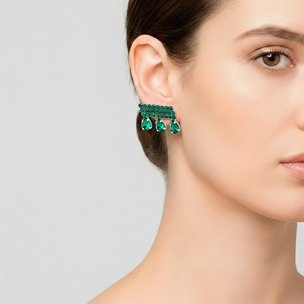 Green Crystal Earring with Push Back V32354968 3