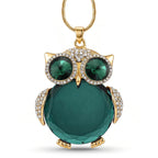 Green & White Crystal Owl Pendant With Snake Necklace (Size - 28-2 Ext) With Lobster Clasp