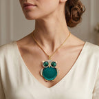 Green & White Crystal Owl Pendant With Snake Necklace (Size - 28-2 Ext) With Lobster Clasp