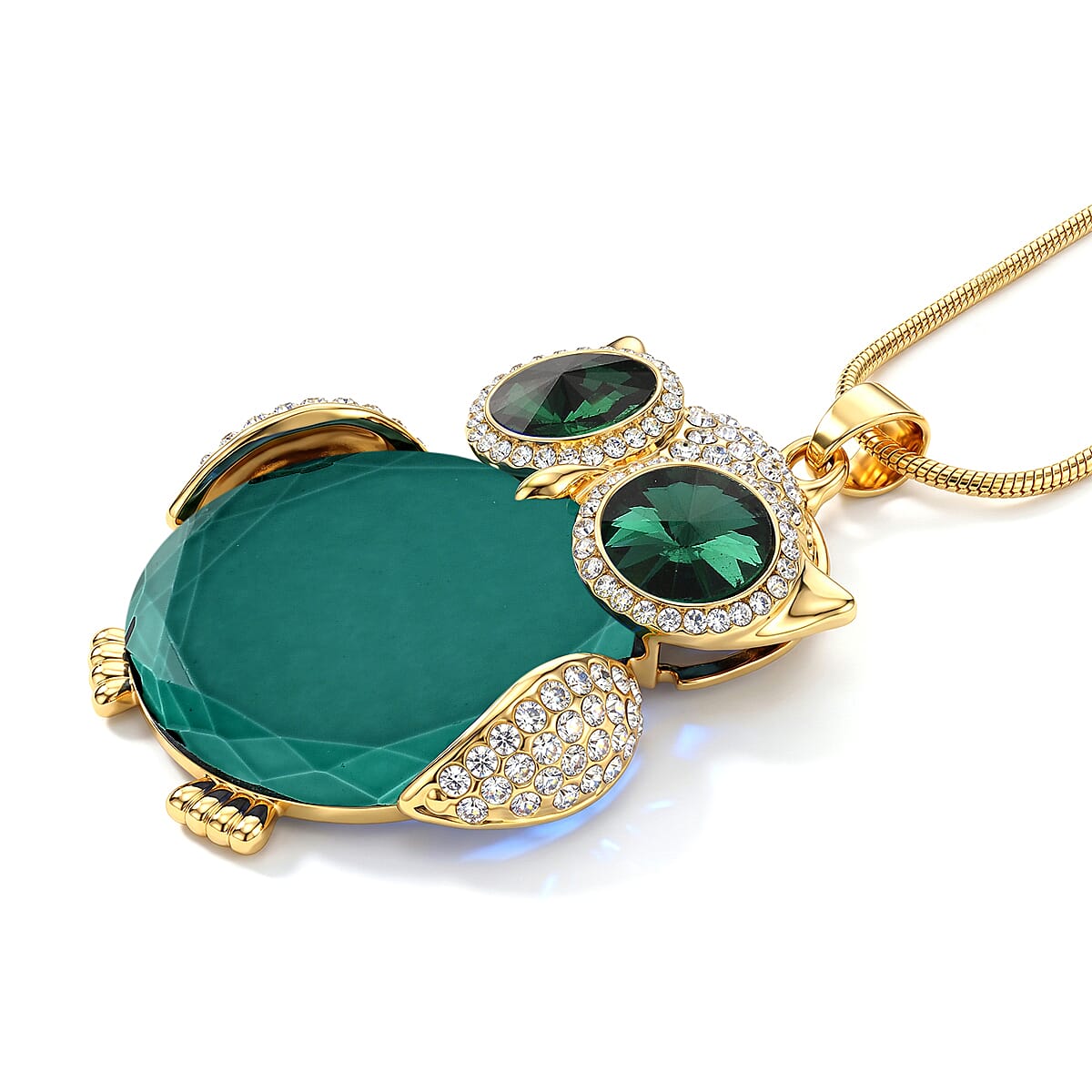 Green &amp; White Crystal Owl Pendant With Snake Necklace (Size - 28+2 Ext) With Lobster Clasp V32568542 4