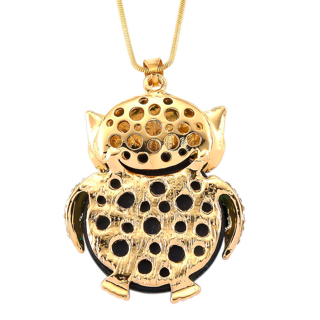 Green & White Crystal Owl Pendant With Snake Necklace (Size - 28-2 Ext) With Lobster Clasp