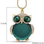Green & White Crystal Owl Pendant With Snake Necklace (Size - 28-2 Ext) With Lobster Clasp