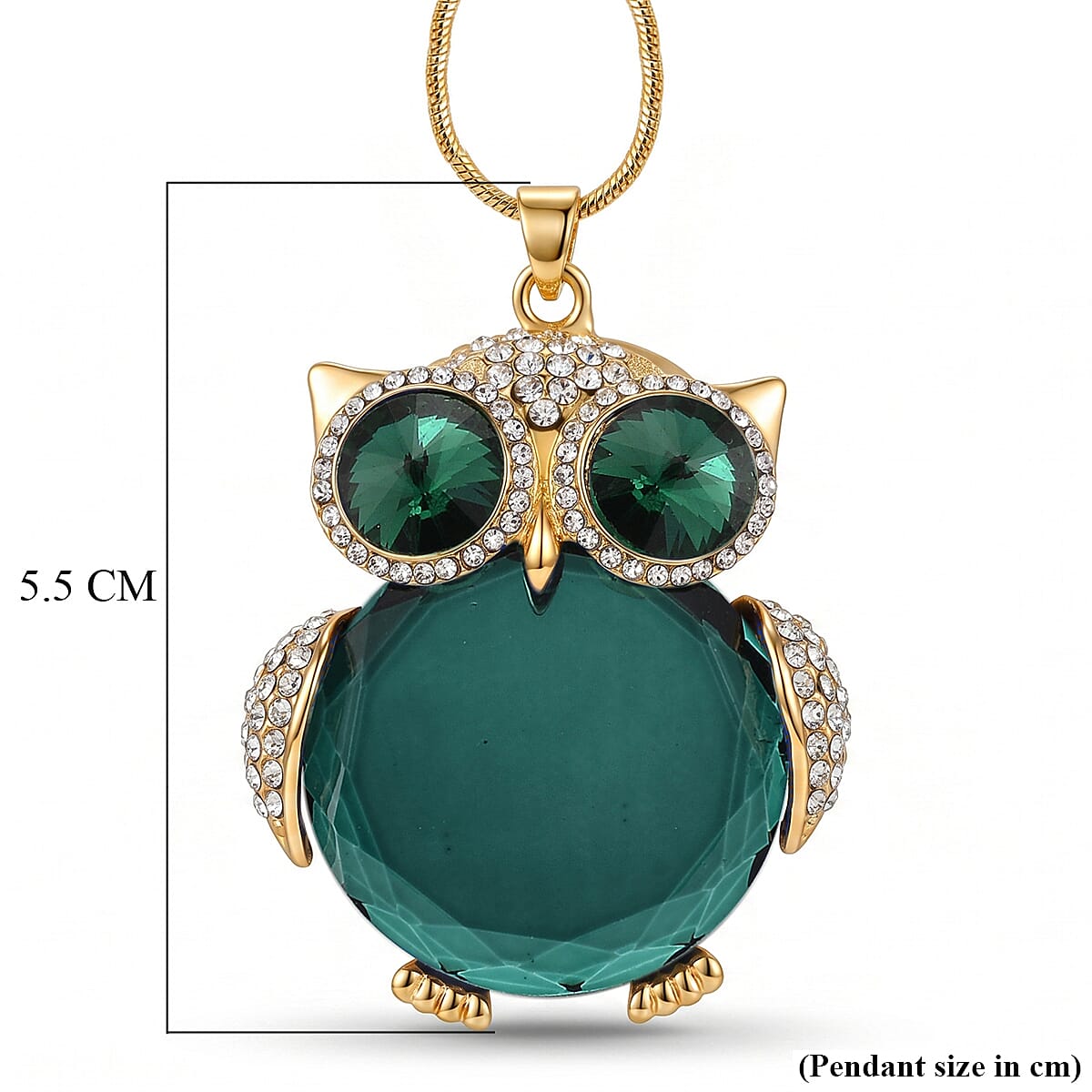 Green &amp; White Crystal Owl Pendant With Snake Necklace (Size - 28+2 Ext) With Lobster Clasp V32568542 7
