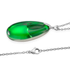 Green Crystal Teardrop Pendant with Chain (Size 24) in Silver Tone
