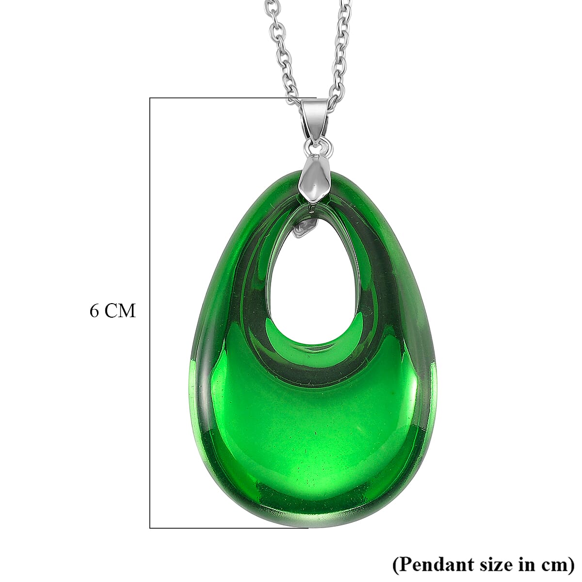 Green Crystal Teardrop Pendant with Chain (Size 24) in Silver Tone (48x32) V32513275 5