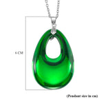 Green Crystal Teardrop Pendant with Chain (Size 24) in Silver Tone