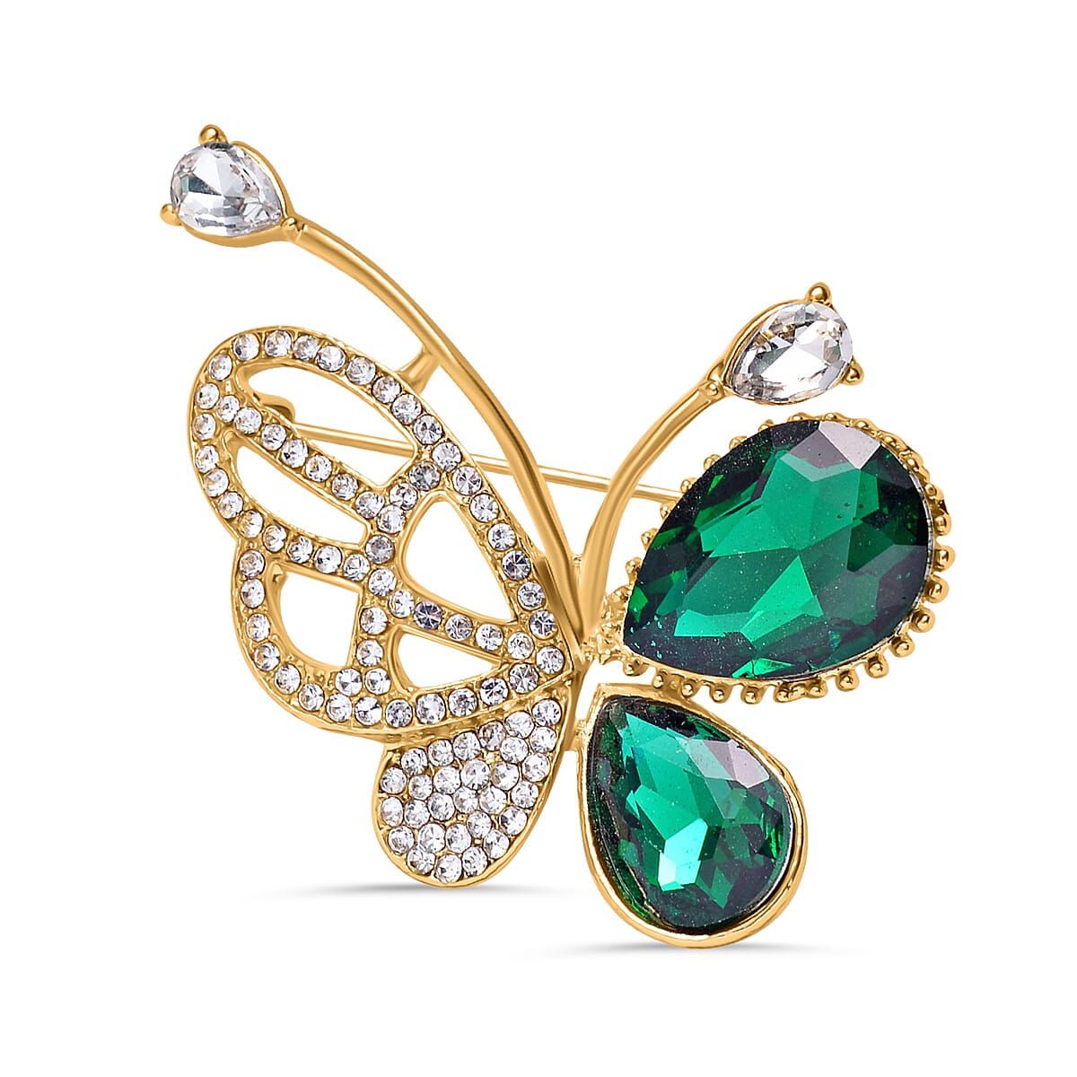 Neon Green Austrian Crystal &amp; White Austrian Crystal Butterfly Brooch 7602194 0