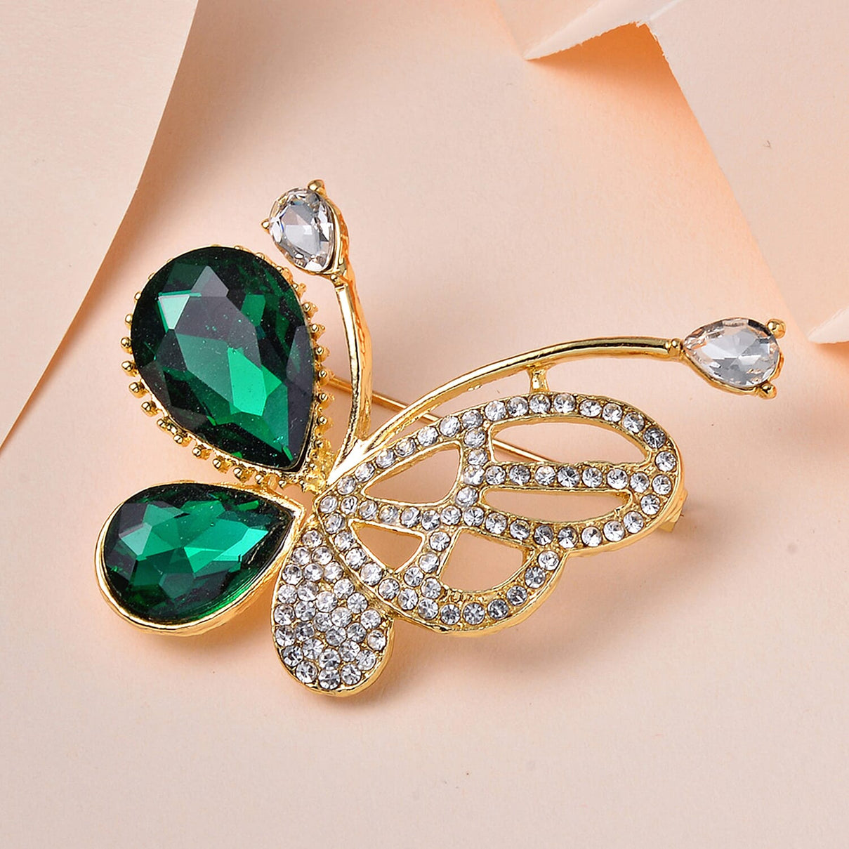 Neon Green Austrian Crystal &amp; White Austrian Crystal Butterfly Brooch 7602194 2