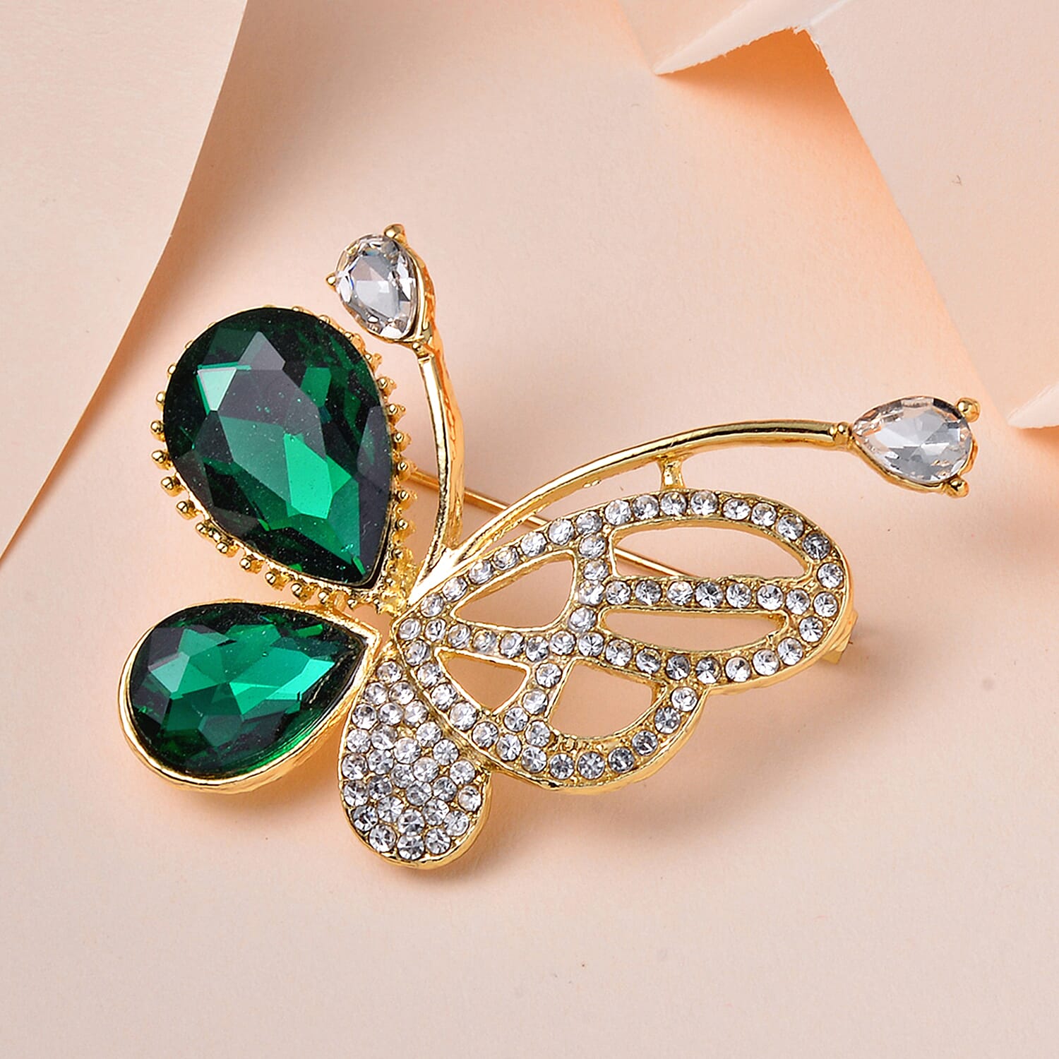 Neon Green Austrian Crystal &amp; White Austrian Crystal Butterfly Brooch 7602194 2