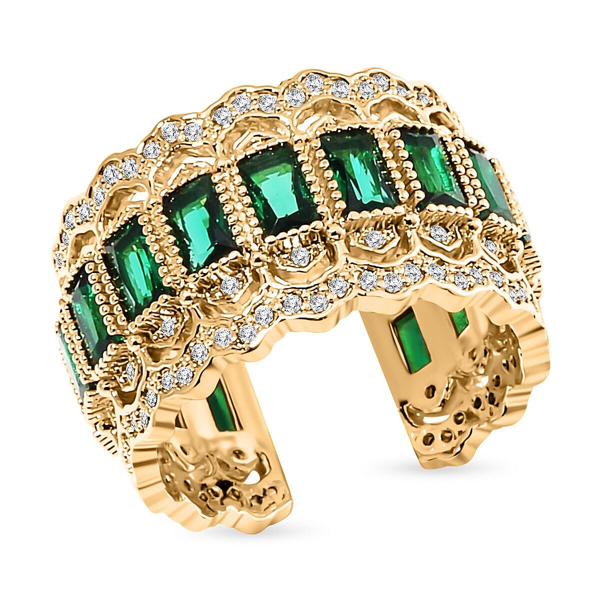 Green Austrian Crystal &amp; White Cubic Zirconia Adjustable Ring Size N-P 7668106 0