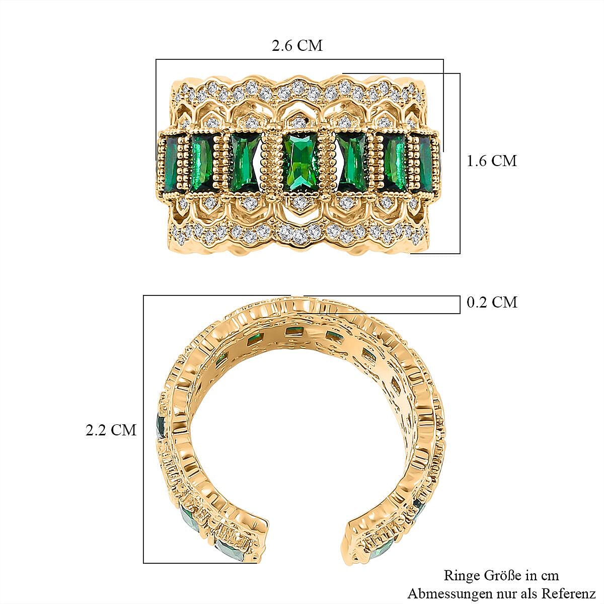 Green Austrian Crystal &amp; White Cubic Zirconia Adjustable Ring Size N-P 7668106 4