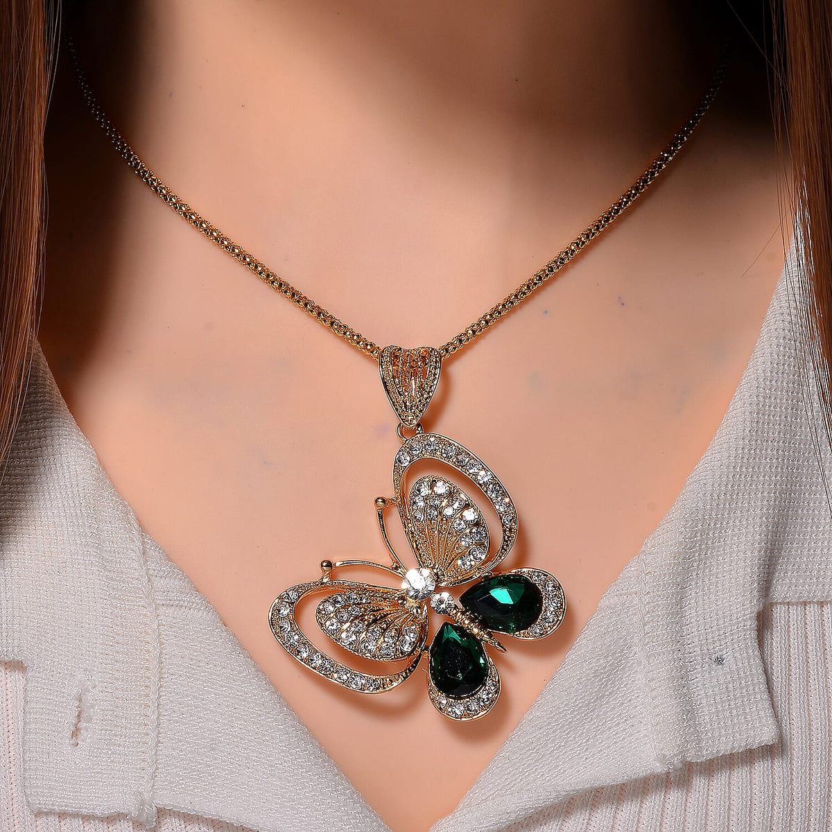 Green &amp; White Crystal  Necklace (Size - 24) 7932397 1