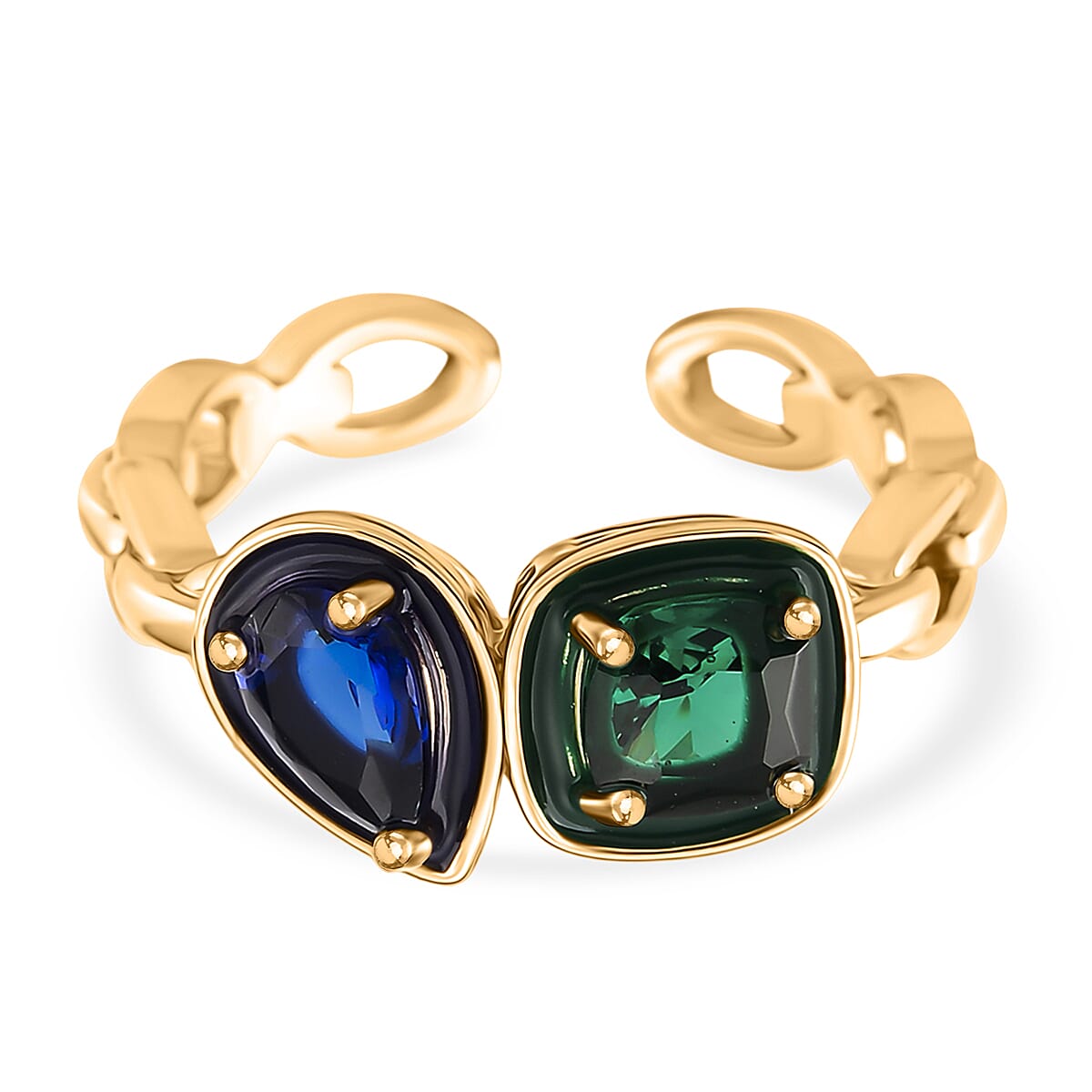 Toi Et Moi Emerald Cubic Zirconia &amp; Sapphire Cubic Zirconia Adjustable Ring 8164037 0