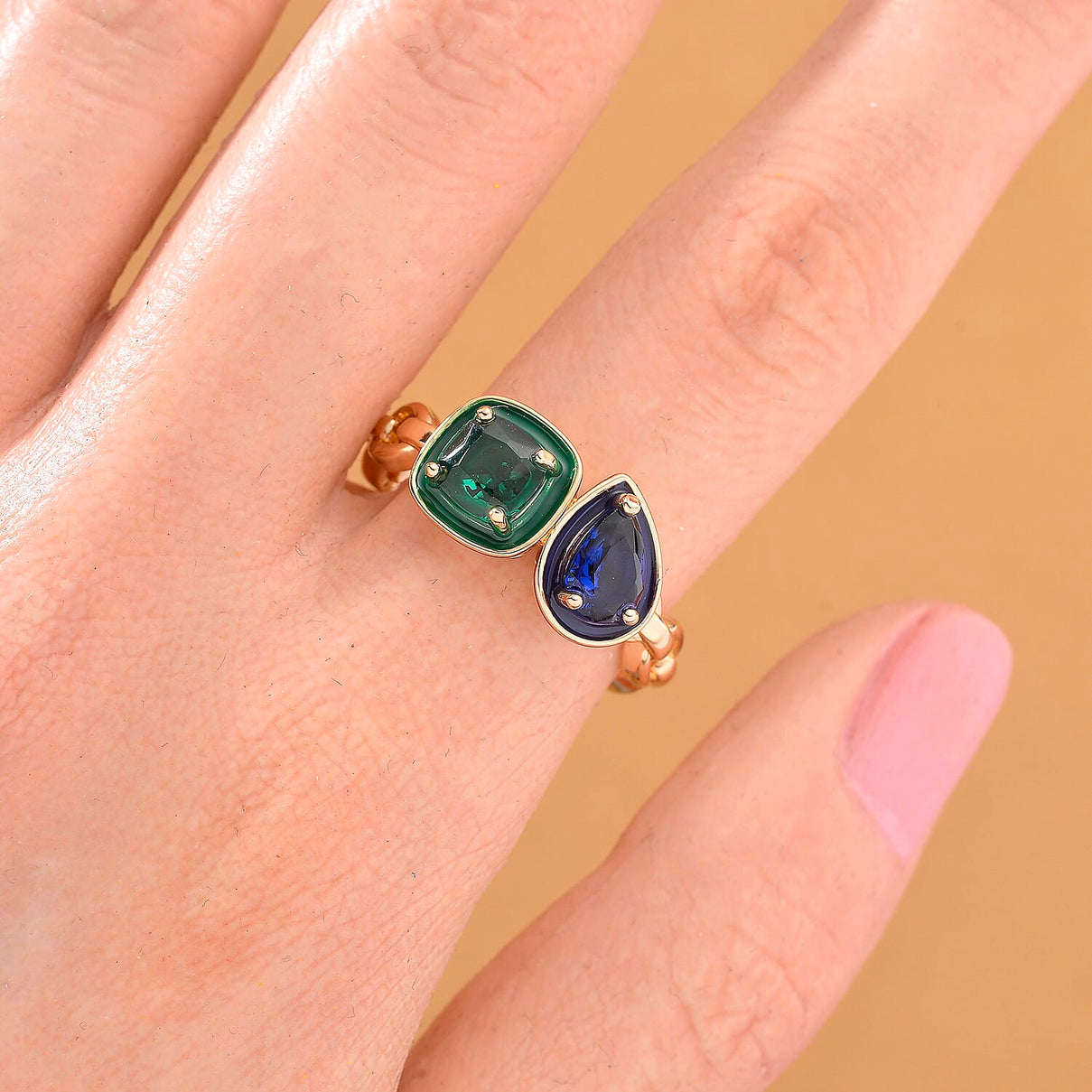 Toi Et Moi Emerald Cubic Zirconia &amp; Sapphire Cubic Zirconia Adjustable Ring 8164037 2