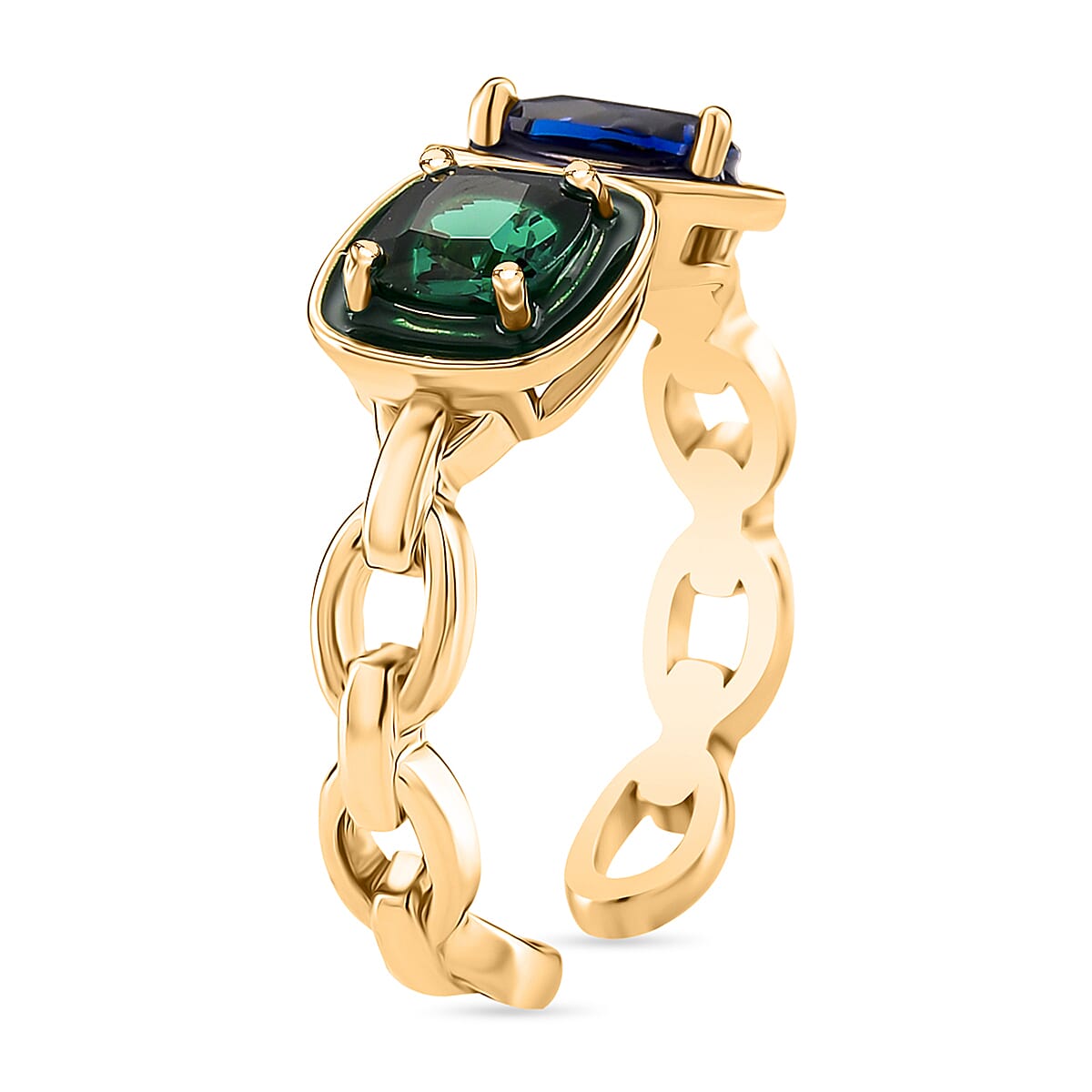 Toi Et Moi Emerald Cubic Zirconia &amp; Sapphire Cubic Zirconia Adjustable Ring 8164037 3
