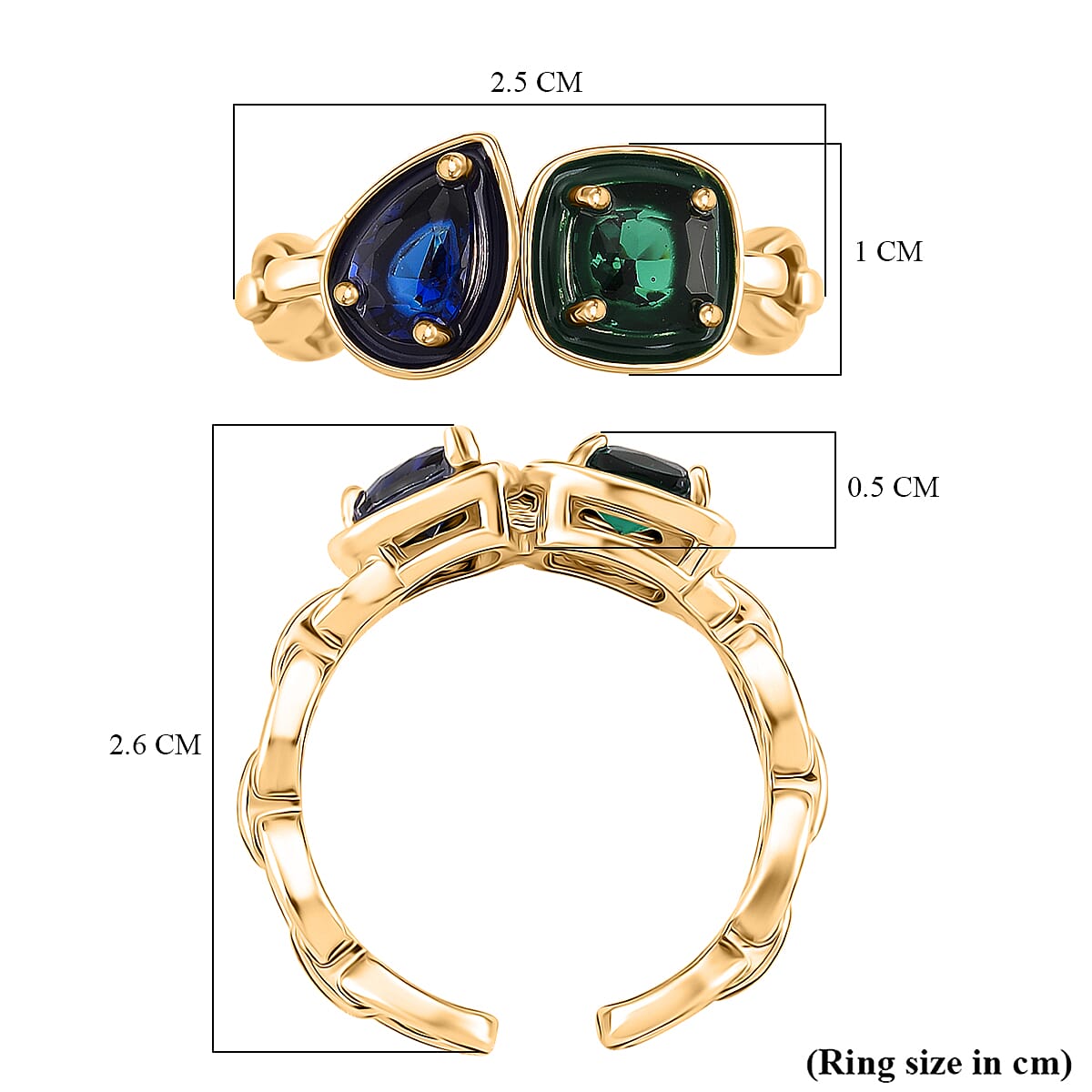 Toi Et Moi Emerald Cubic Zirconia &amp; Sapphire Cubic Zirconia Adjustable Ring 8164037 5