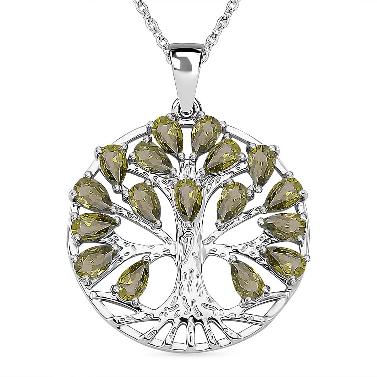 Green Cubic Zirconia Tree of Life Necklace (Size - 20) 6.00 Ct. 8252500 0