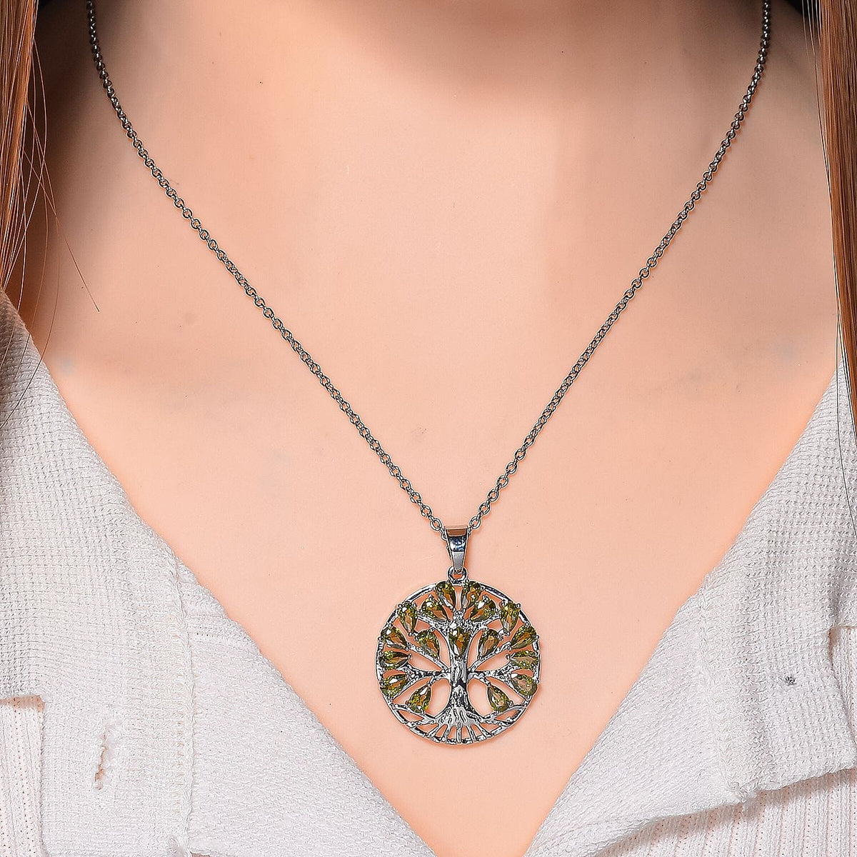 Green Cubic Zirconia Tree of Life Necklace (Size - 20) 6.00 Ct. 8252500 2