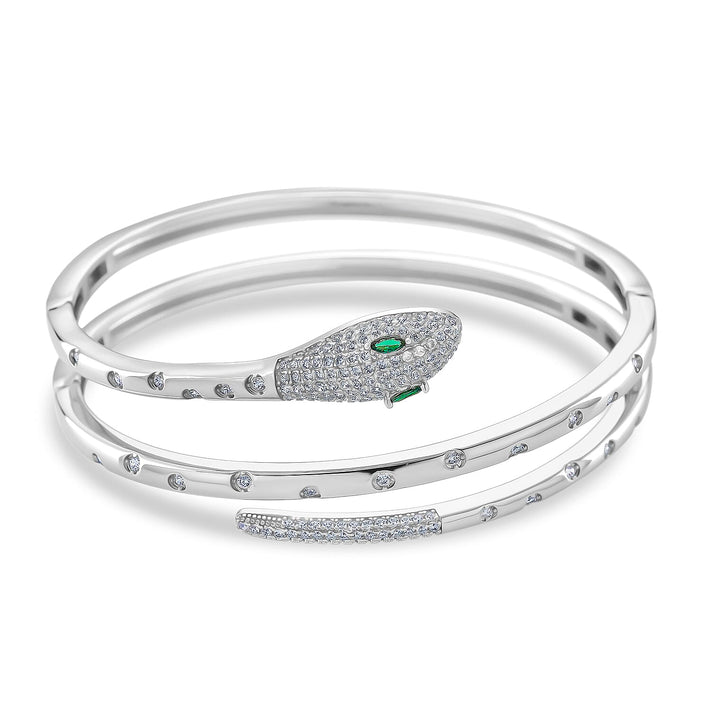 BIGGEST DESIGNER CLOSEOUT - Biacco Collection - Green Cubic Zirconia &amp; White Cubic Zirconia Serpent Bangle (Size 7.5) 8211505 1