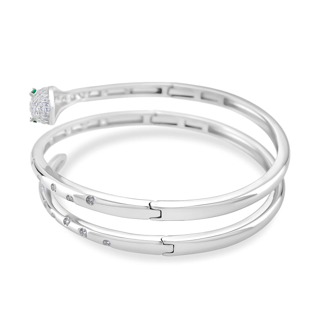 BIGGEST DESIGNER CLOSEOUT - Biacco Collection - Green Cubic Zirconia & White Cubic Zirconia Serpent Bangle (Size 7.5)