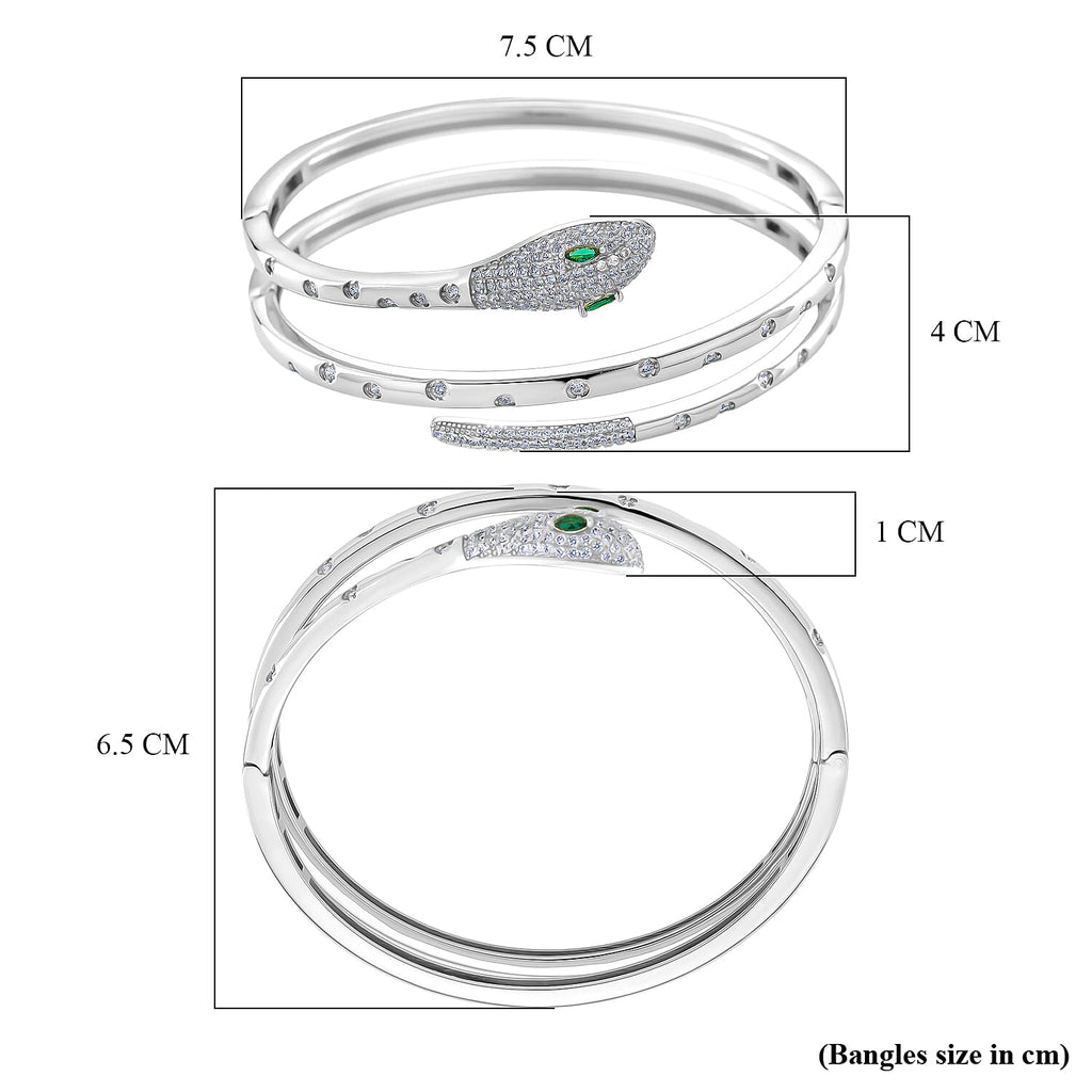 BIGGEST DESIGNER CLOSEOUT - Biacco Collection - Green Cubic Zirconia & White Cubic Zirconia Serpent Bangle (Size 7.5)