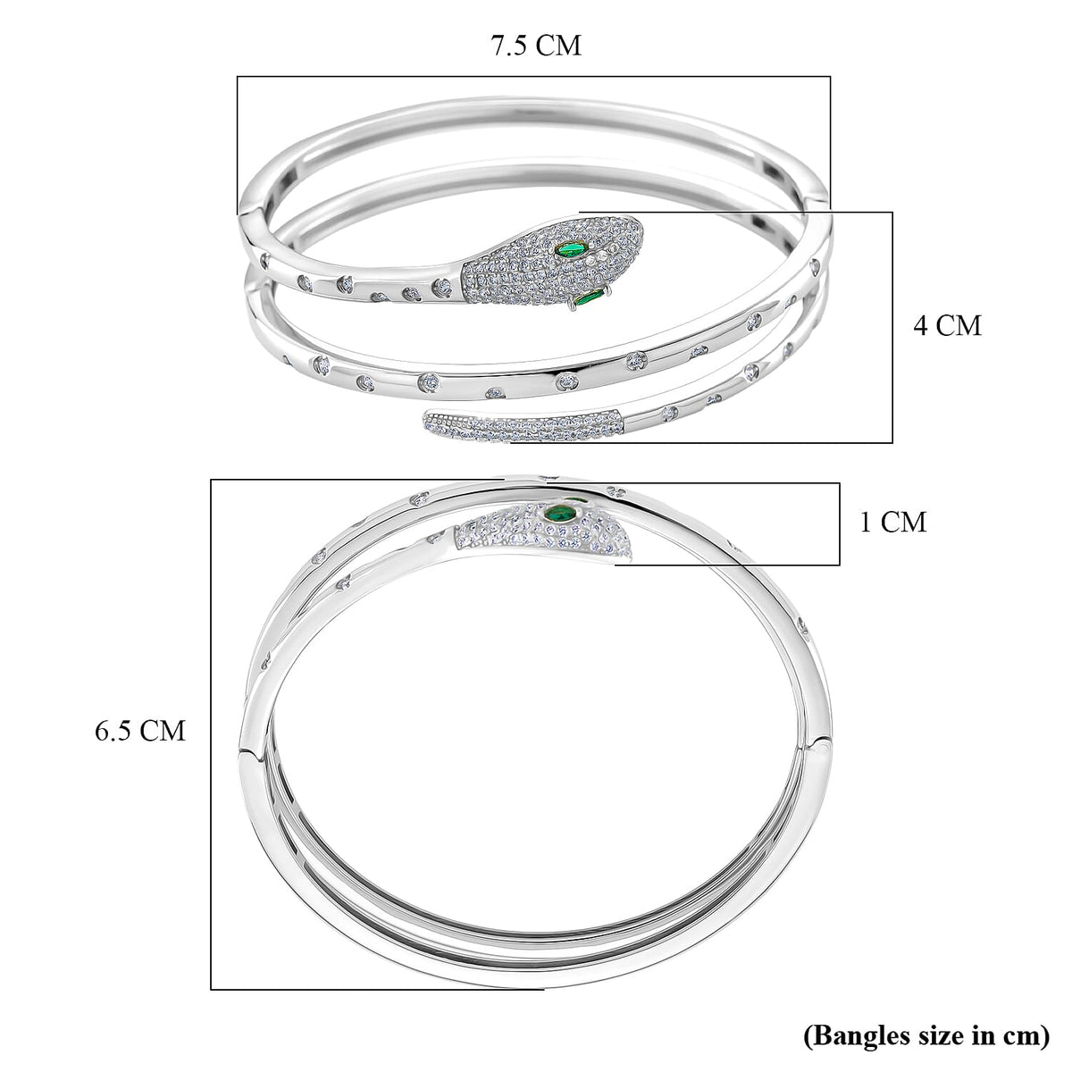 BIGGEST DESIGNER CLOSEOUT - Biacco Collection - Green Cubic Zirconia &amp; White Cubic Zirconia Serpent Bangle (Size 7.5) V32707736 5
