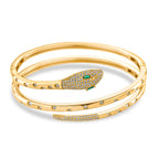 BIGGEST DESIGNER CLOSEOUT - Biacco Collection - Green Cubic Zirconia & White Cubic Zirconia Serpent Bangle (Size 7.5)