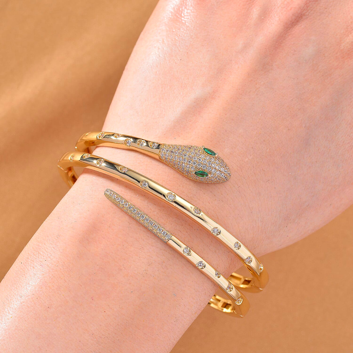 Green Cubic Zirconia, White Cubic Zirconia Bangle Pure Yellow Brass 1 Ct. 8211521 2