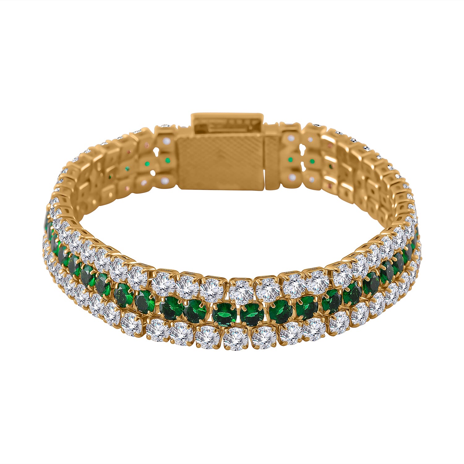 Green and White Cubic Zirconia Triple Row Cluster Bracelet - Size 7.5 7856850 4