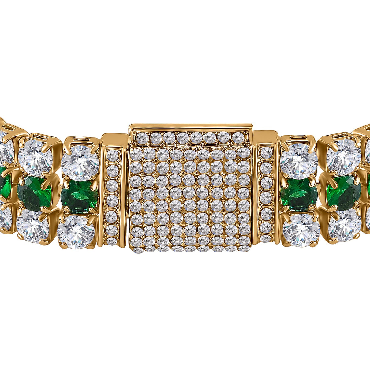 Green and White Cubic Zirconia Triple Row Cluster Bracelet - Size 7.5 7856850 5
