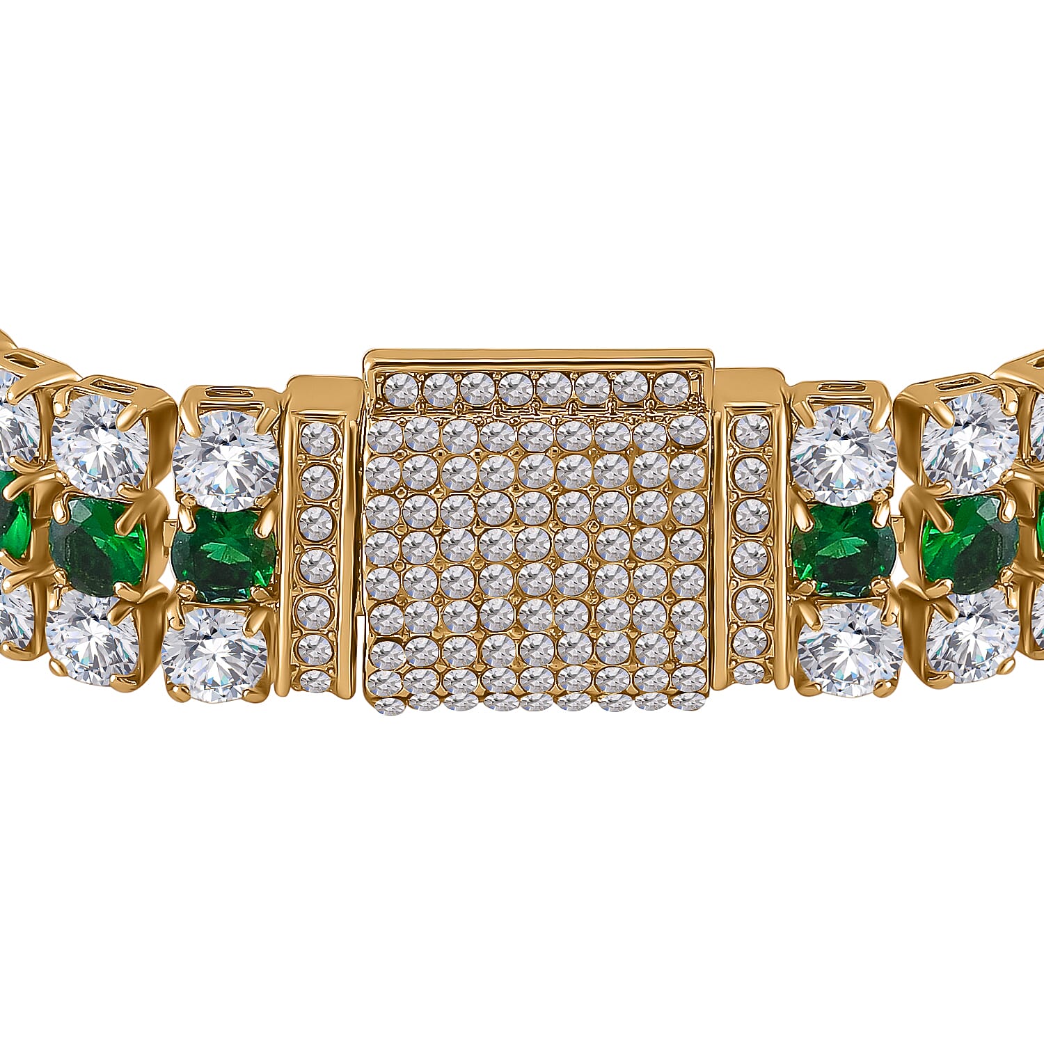 Green and White Cubic Zirconia Triple Row Cluster Bracelet - Size 7.5 7856850 5