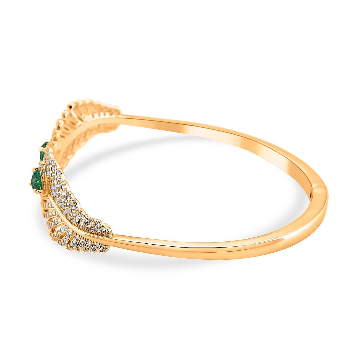 Designer Inspired- Emerald Colour &amp; White Cubic Zirconia Peacock Feather Cuff Bangle (Size -7.5) V32513350 4