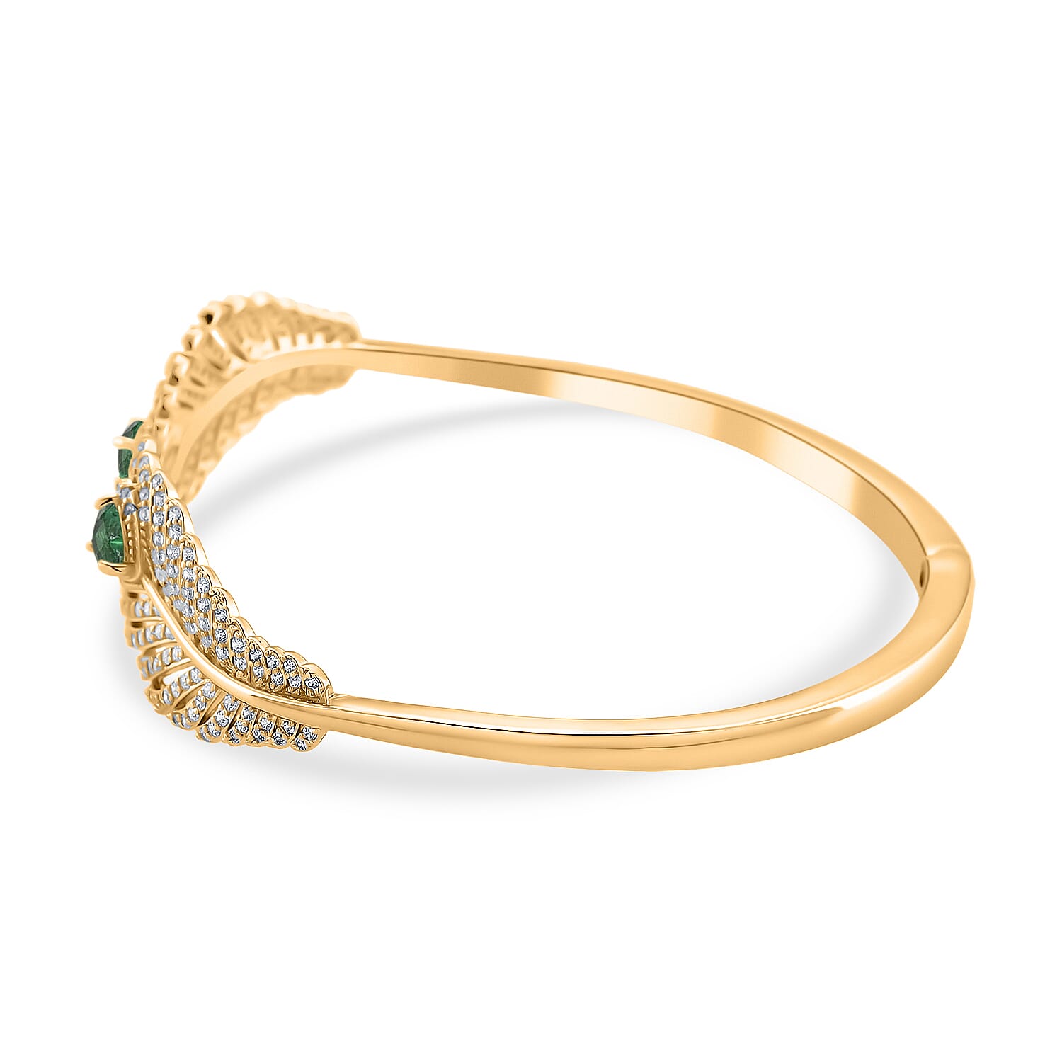 Designer Inspired- Emerald Colour &amp; White Cubic Zirconia Peacock Feather Cuff Bangle (Size -7.5) V32513350 4