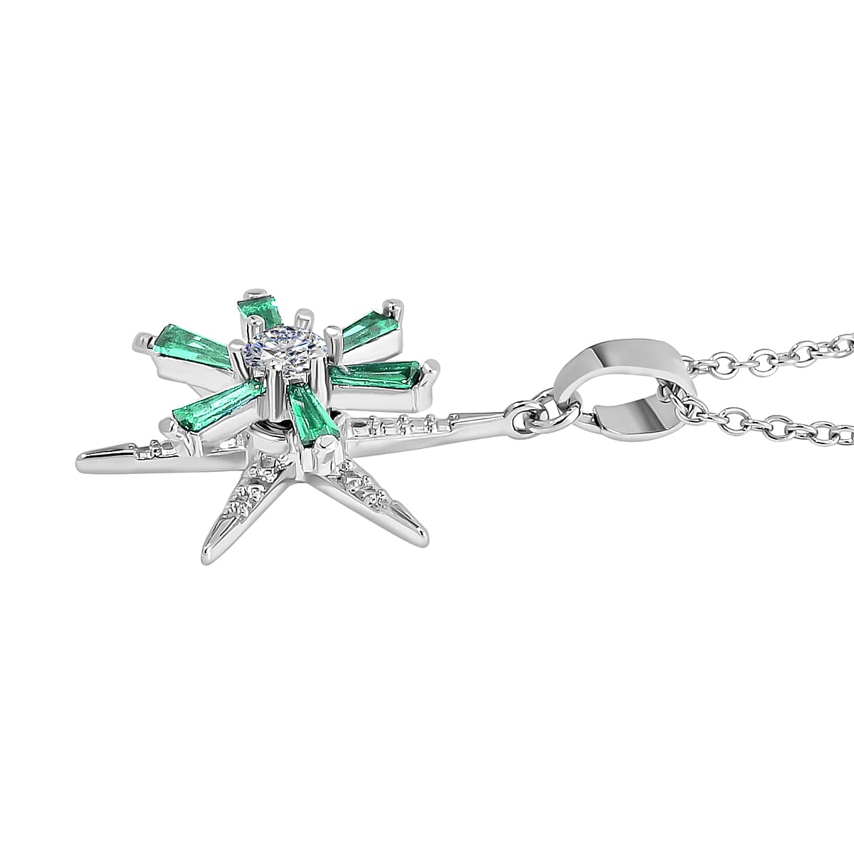 Lustro Stella - Green Cubic Zirconia, White Cubic Zirconia Firework Necklace (Size - 20) 7713370 3