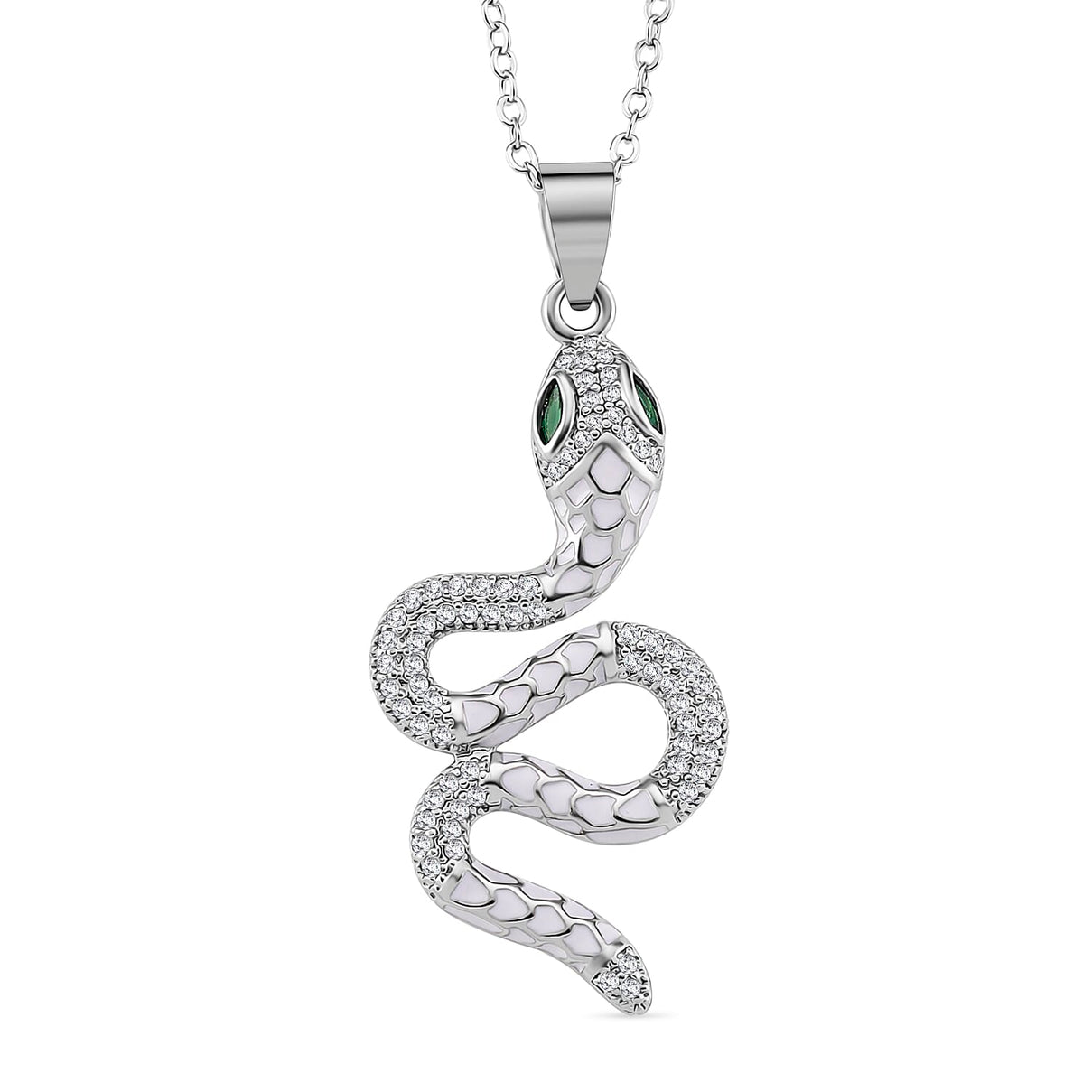 ROMA DESIGNER OUTLET CLOSEOUT Green Cubic Zirconia &amp; White Cubic Zirconia Pendant with Chain (Size 20 Ext) with Enameled 4396040 0