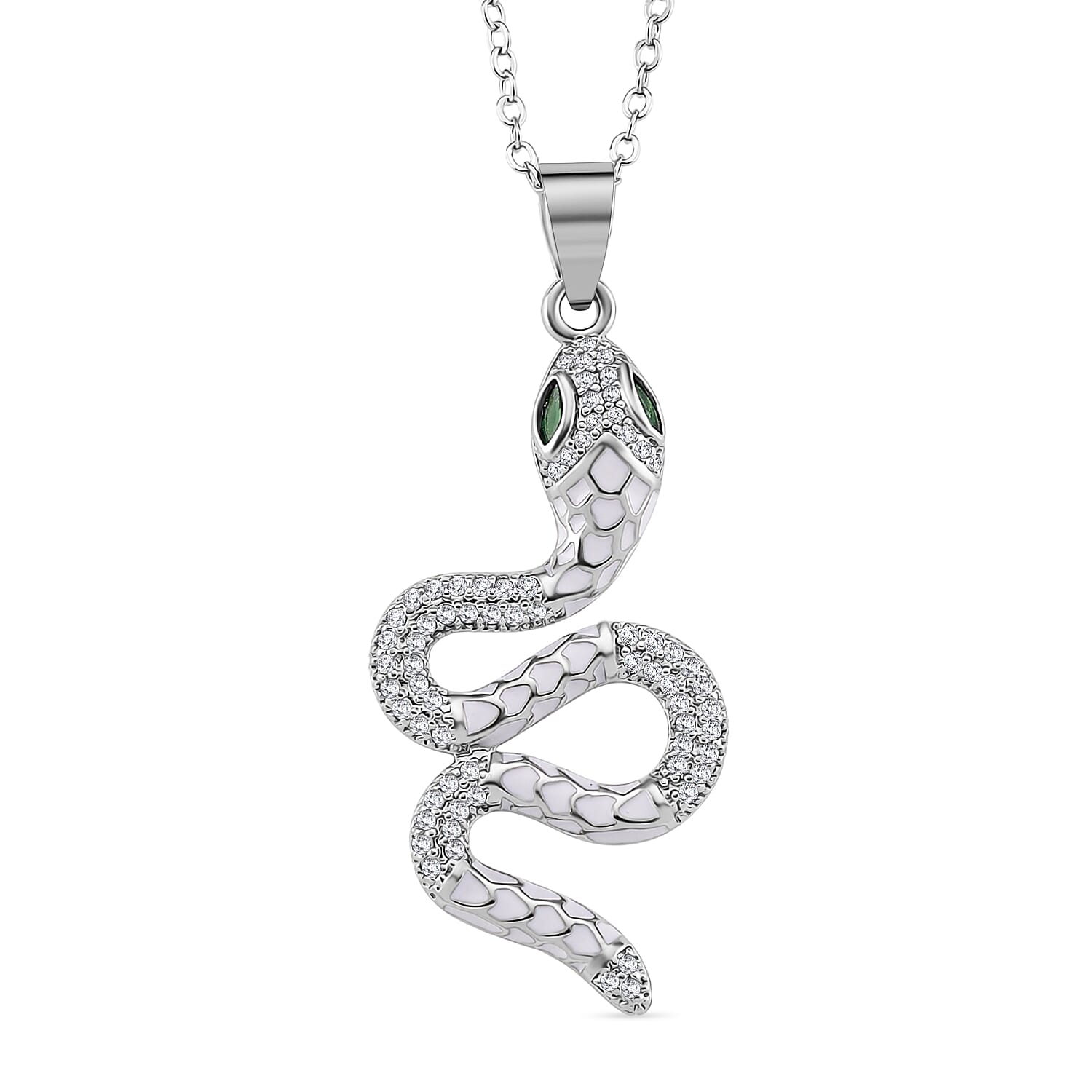 ROMA DESIGNER OUTLET CLOSEOUT Green Cubic Zirconia &amp; White Cubic Zirconia Pendant with Chain (Size 20 Ext) with Enameled 4396040 0