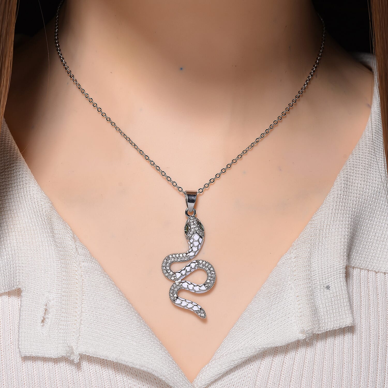 ROMA DESIGNER OUTLET CLOSEOUT Green Cubic Zirconia &amp; White Cubic Zirconia Pendant with Chain (Size 20 Ext) with Enameled 4396040 2