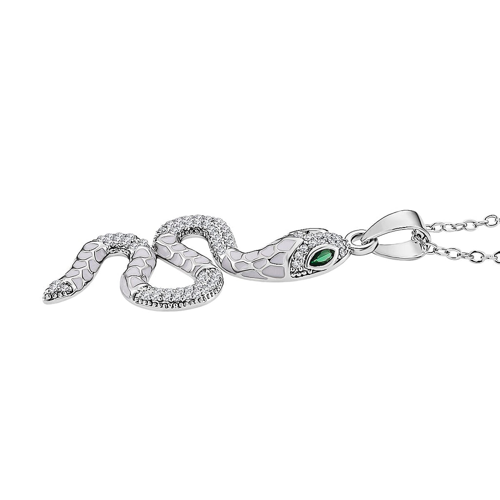 ROMA DESIGNER OUTLET CLOSEOUT Green Cubic Zirconia & White Cubic Zirconia Pendant with Chain (Size 20 Ext) with Enameled