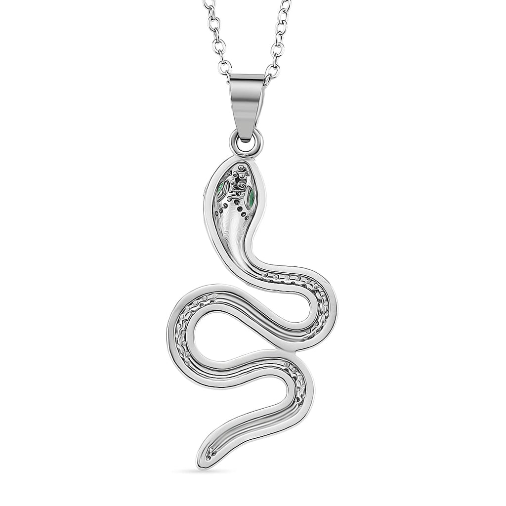 ROMA DESIGNER OUTLET CLOSEOUT Green Cubic Zirconia & White Cubic Zirconia Pendant with Chain (Size 20 Ext) with Enameled