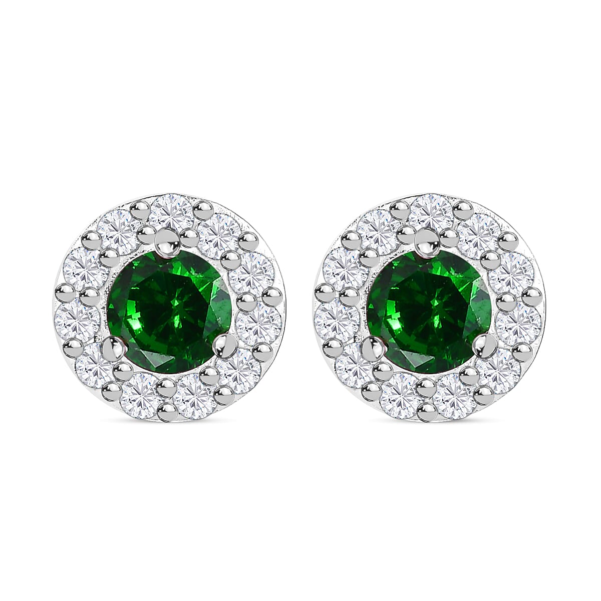Chrome Cubic Zirconia and White Cubic Zirconia Halo Stud Earrings in Sterling Silver 7569530 0