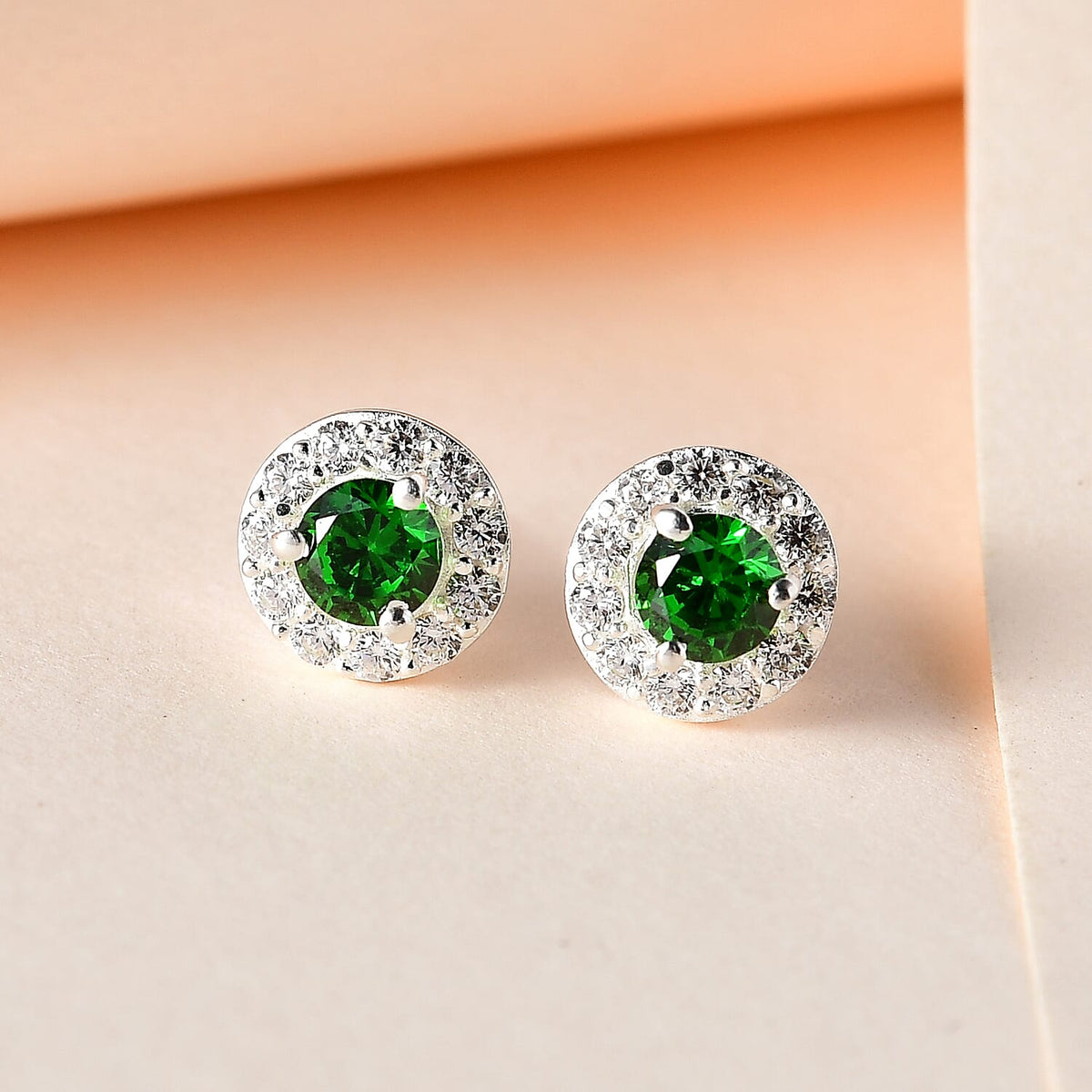 Chrome Cubic Zirconia and White Cubic Zirconia Halo Stud Earrings in Sterling Silver 7569530 2